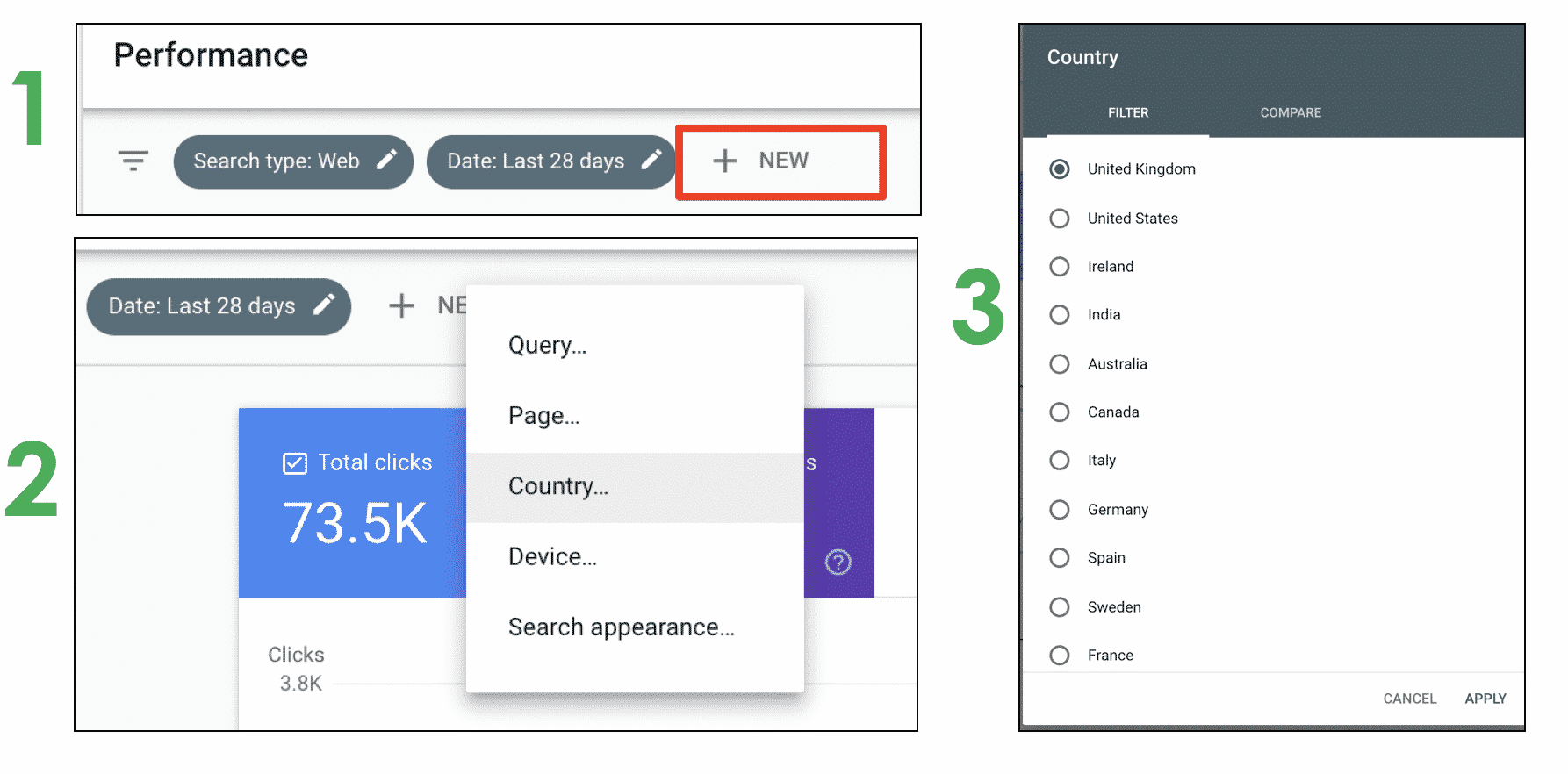 select country search console